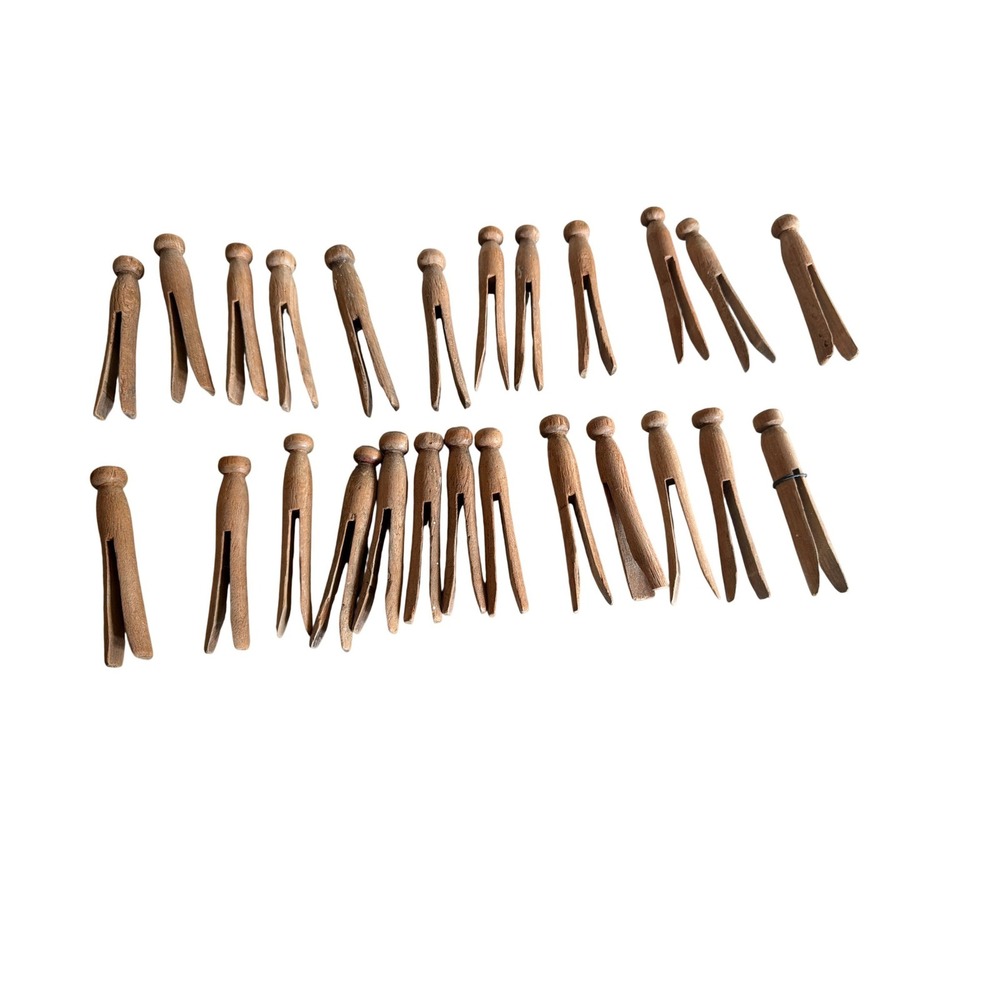 Unbranded Wooden Clothespins Natural Vintage Round Head Dolly Pegs 25‎ piece Lot